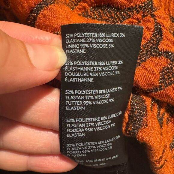 Anthropologie Brigitte Jacquard Orange Tiger Print Mock Neck Shift Dress Size XS - Picture 7 of 8